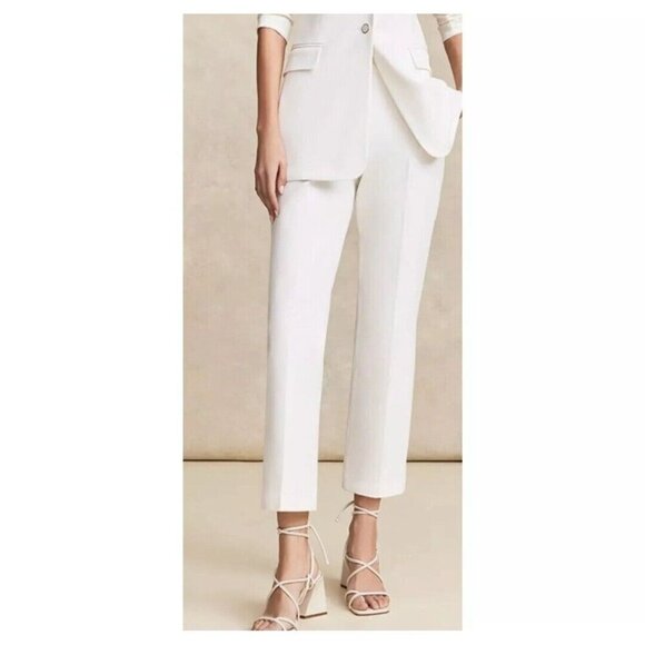 Pearl by Lela Rose Stretch Cotton Susie Pant White Cream Size 10 Back Zip - Picture 1 of 10